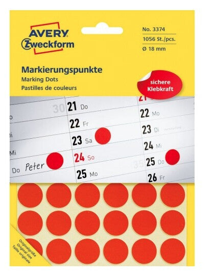 Avery 3374 selvklæbende etiket Rund Permanent Rød 1056 stk