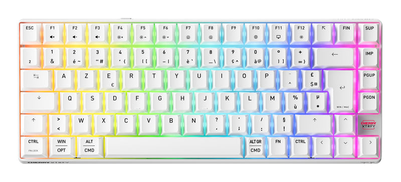 CHERRY XTRFY K33 Compact Wireless tastatur Spil USB + RF Wireless + Bluetooth AZERTY Fransk Hvid