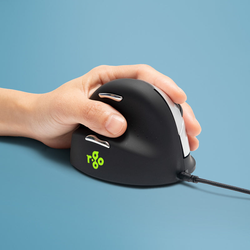 R-Go Tools Ergonomisk mus R-Go HE Break med pause-software, large (håndlængde ≥ 185 mm), venstrehåndet, kablet, sort