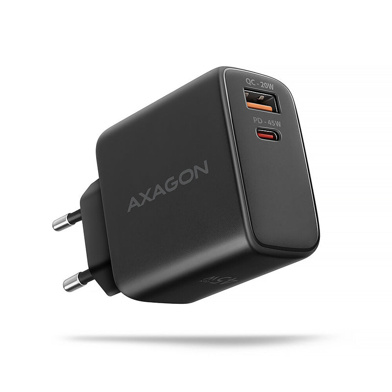 Axagon ACU-PQ45 QC 3.0, 4.0/AFC/FCP/PPS/PD, 45W, schwarz - Netzladegerät mit USB-A und USB-C Schnittstelle Mobiltelefon, Smartphone, SmartWatch, Tablet, Universel Sort Vekselstrøm Hurtig opladning Indendørs