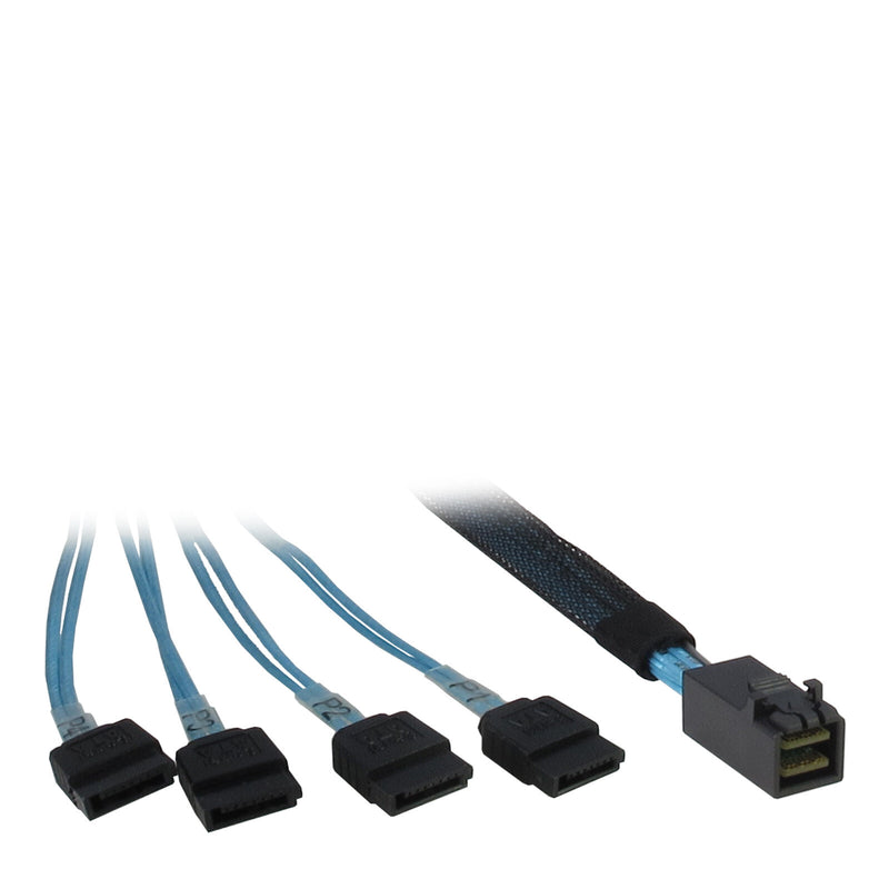 Inter-Tech 0.5m SFF 8643/4x SATA 0,5 m Sort, Blå