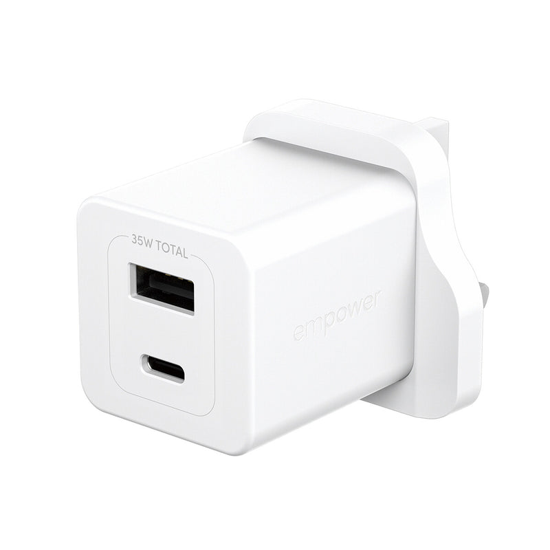 PanzerGlass empower™ by ® Turbo 35W Oplader inkl. USB-C + USB-A | UK Stik | Silver White