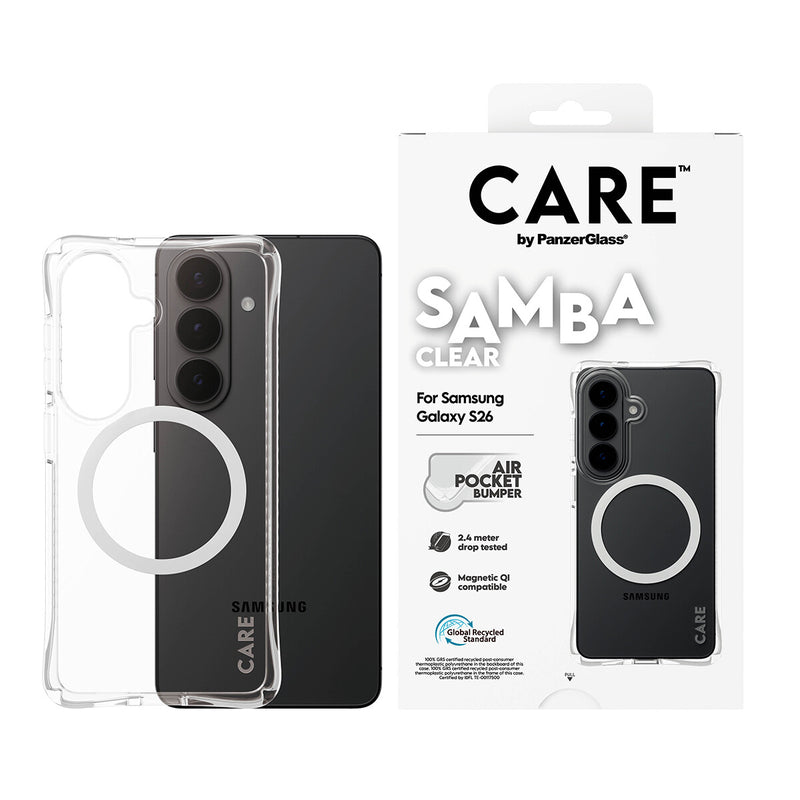 PanzerGlass CARE™ by ® Samba Case Transparant m. Hvid Qi Samsung Galaxy S26