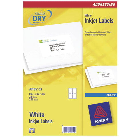 Avery J8165-25 adresse- og postetiket Hvid