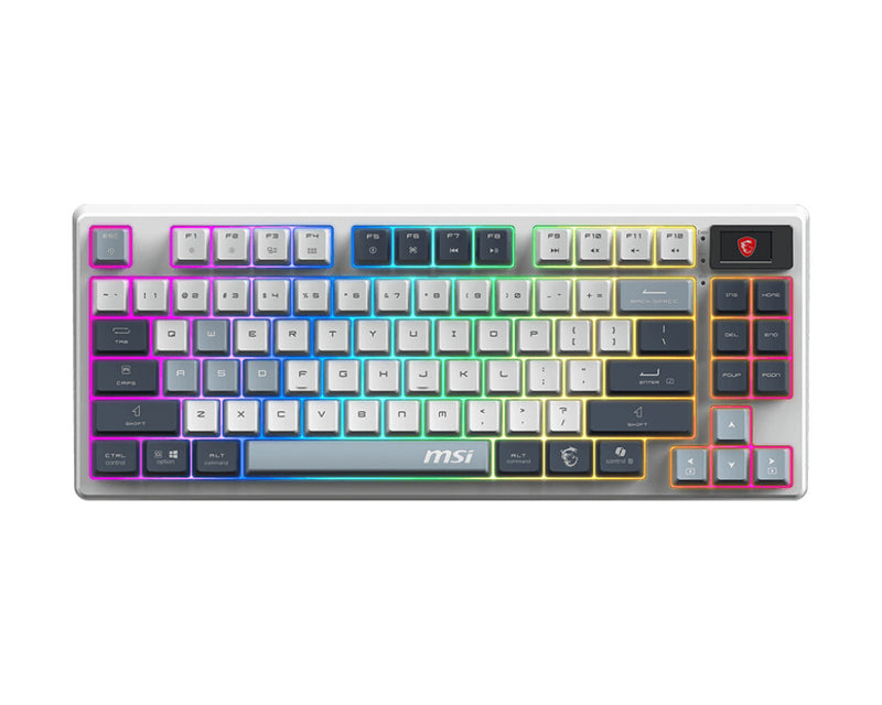 MSI FORGE GK600 TKL WIRELESS SKY tastatur Spil USB + Bluetooth QWERTY UK engelsk Blå, Hvid