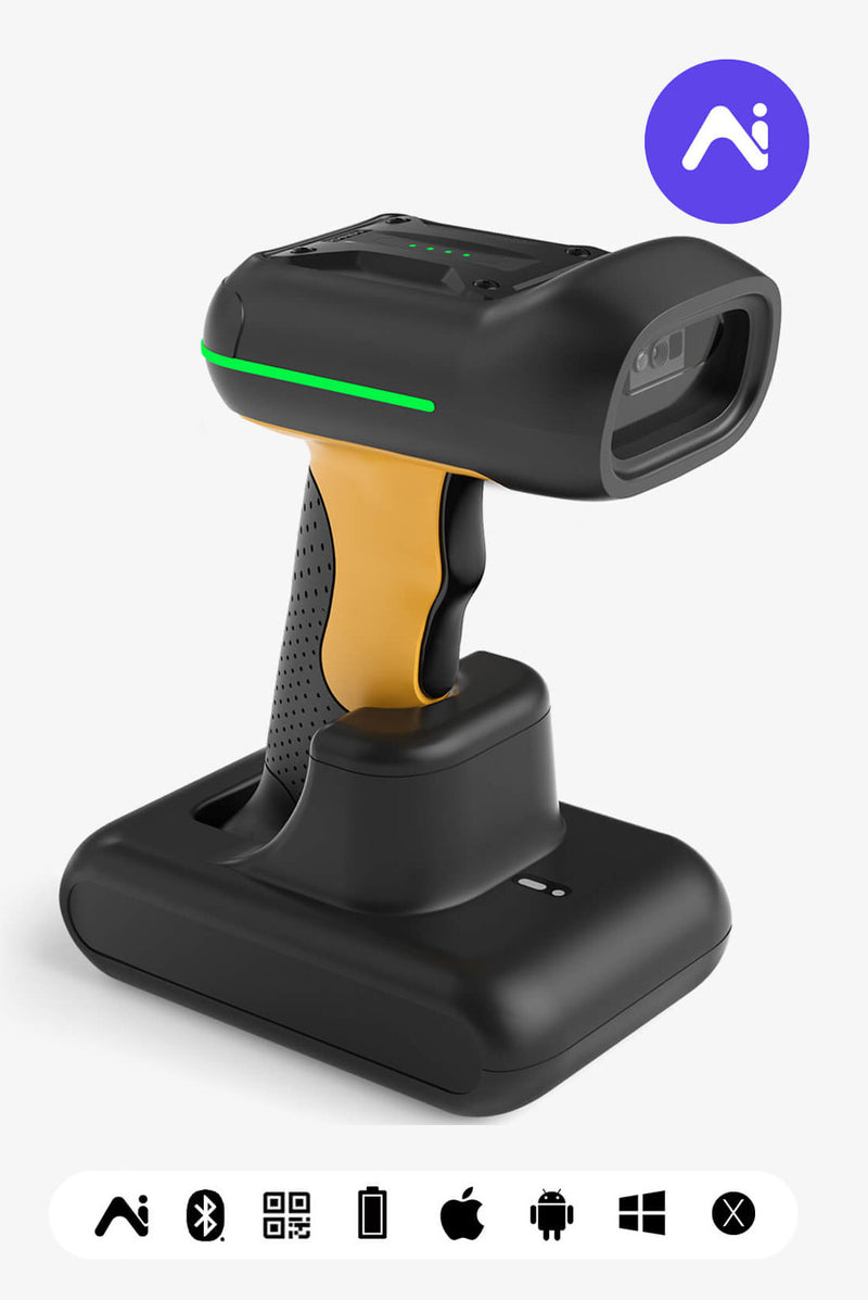 Inateck BCST-75S Håndholdt stregkodelæser 1D/2D CMOS Sort, Gul