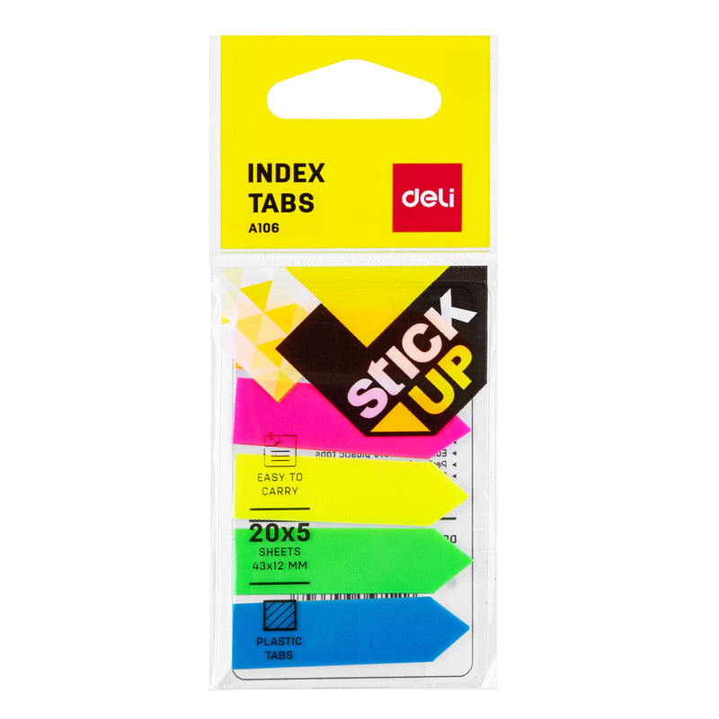 Deli EA10602 selvklæbende fane 100 ark Blå, Grøn, Orange, Lyserød, Gul