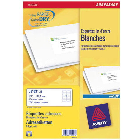 Avery J8163-25 adresse- og postetiket Hvid