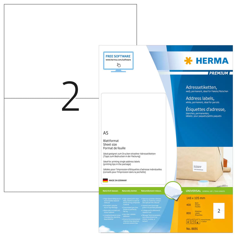 HERMA 8691 adresse- og postetiket Hvid