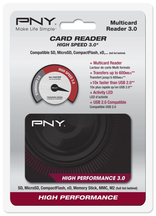 PNY High Performance Reader 3.0 kortlæser USB 3.2 Gen 1 (3.1 Gen 1) Sort