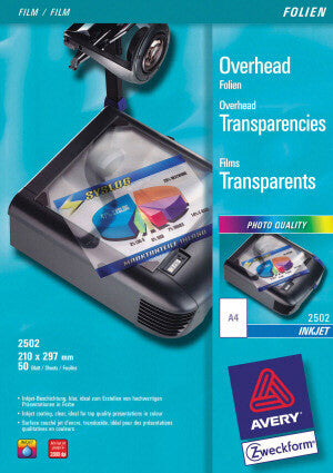 Avery 2502 printfilm Inkjet A4 (210×297 mm) Polyester Transparent 50 ark