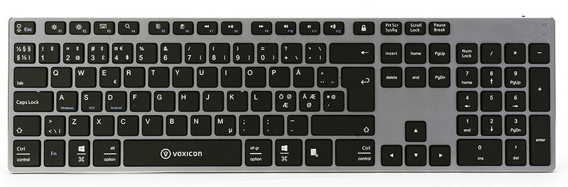 Voxicon DK-290B-BLK tastatur Bluetooth Nordisk Sort, Sølv