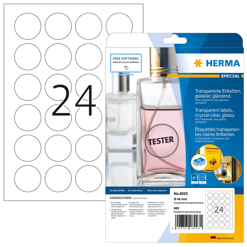 HERMA 8023 print etiket Transparent Selvklæbende printeretiket