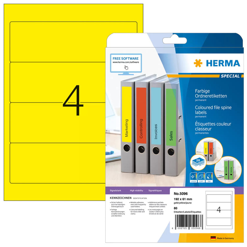 HERMA 5096 print etiket Gul Selvklæbende printeretiket