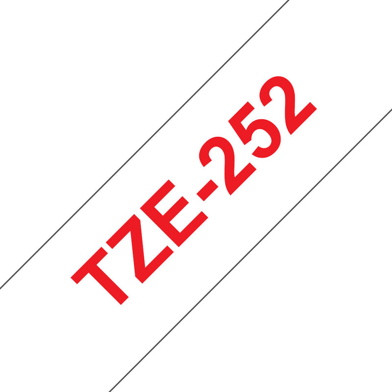 Brother TZE-252 etiketbånd Rød på hvid
