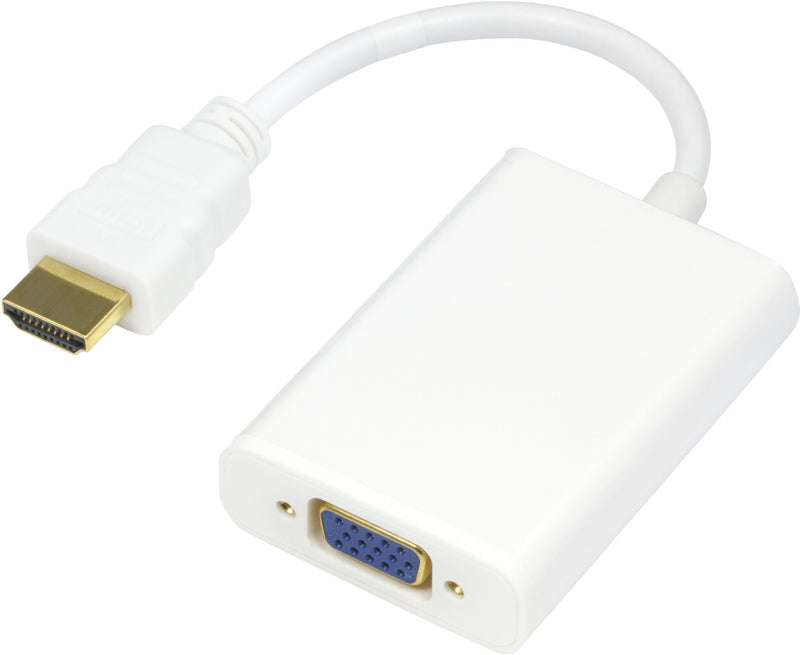 Deltaco HDMI til VGA og lyd-adapter, 19-pin han - 15-pin hun og 3,5mm hun, 1080p, 0,2m, hvid