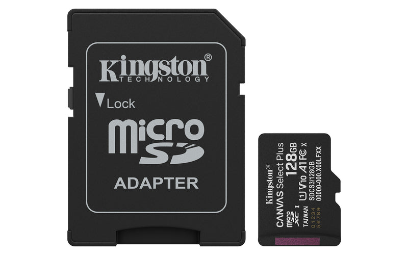 Kingston Technology 128 GB microSDXC Canvas Select Plus Gen3 150 MB/s A1-kort + adapter