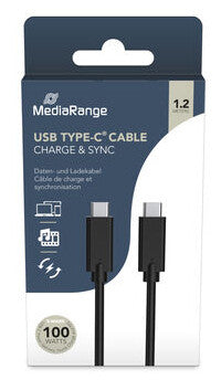 MediaRange MRCS214 USB-kabel USB 3.2 Gen 1 (3.1 Gen 1) 1,2 m USB C 10 Gbit/sek. 100 W Sort