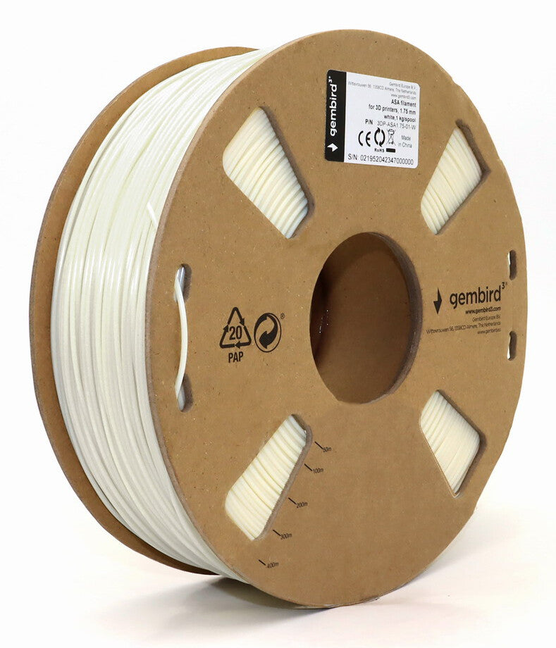 Gembird 3DP-ASA1.75-01-W 3D print materiale Acrylonitril styren-acrylat (ASA) Hvid 1 kg