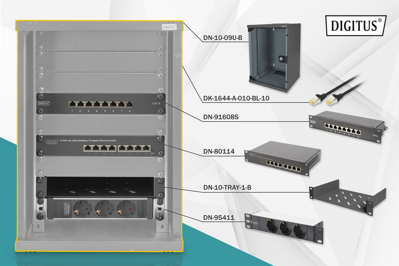 Digitus DN-10-SET-2-B stativ 9U Vægmonteret stativ Sort