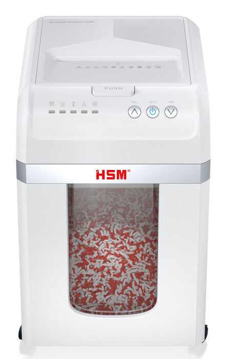 HSM Autofeed X300 papirmakulator Delvist makulering 52 dB 23 cm Sølv, Hvid