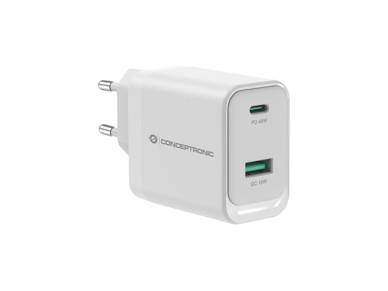 Conceptronic ALTHEA20W45 oplader til mobil enhed Universel Hvid Vekselstrøm Hurtig opladning Indendørs