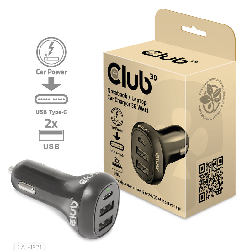 CLUB3D CAC-1921 oplader til mobil enhed Laptop Sort Cigartænder Automatisk