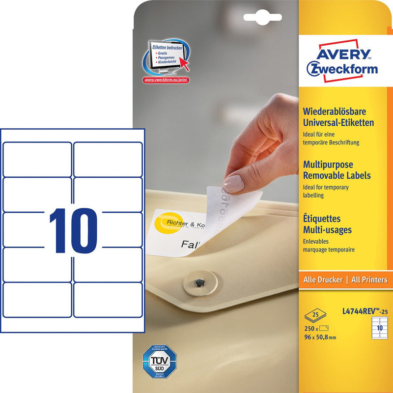 Avery L4744REV-25 print etiket Hvid Selvklæbende printeretiket