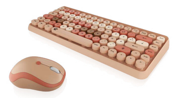 KeySonic KSKM-5200M-RF (DE) tastatur Mus inkluderet Kontor RF trådløst QWERTZ Tysk Beige, Brun, Lyserød