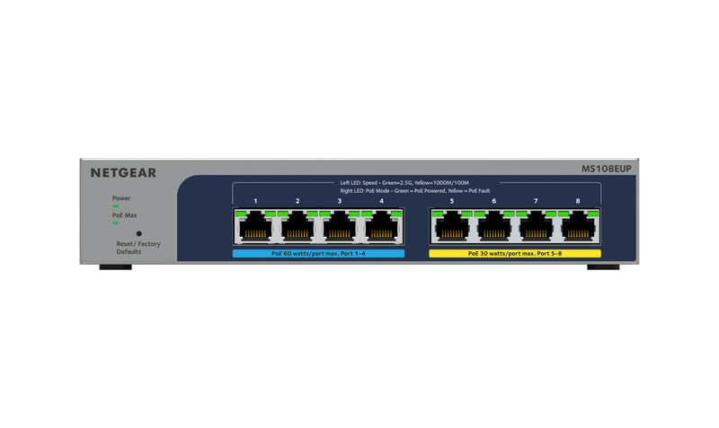 NETGEAR MS108EUP Administreret L2/L3 2.5G Ethernet (100/1000/2500) Strøm over Ethernet (PoE) Grå