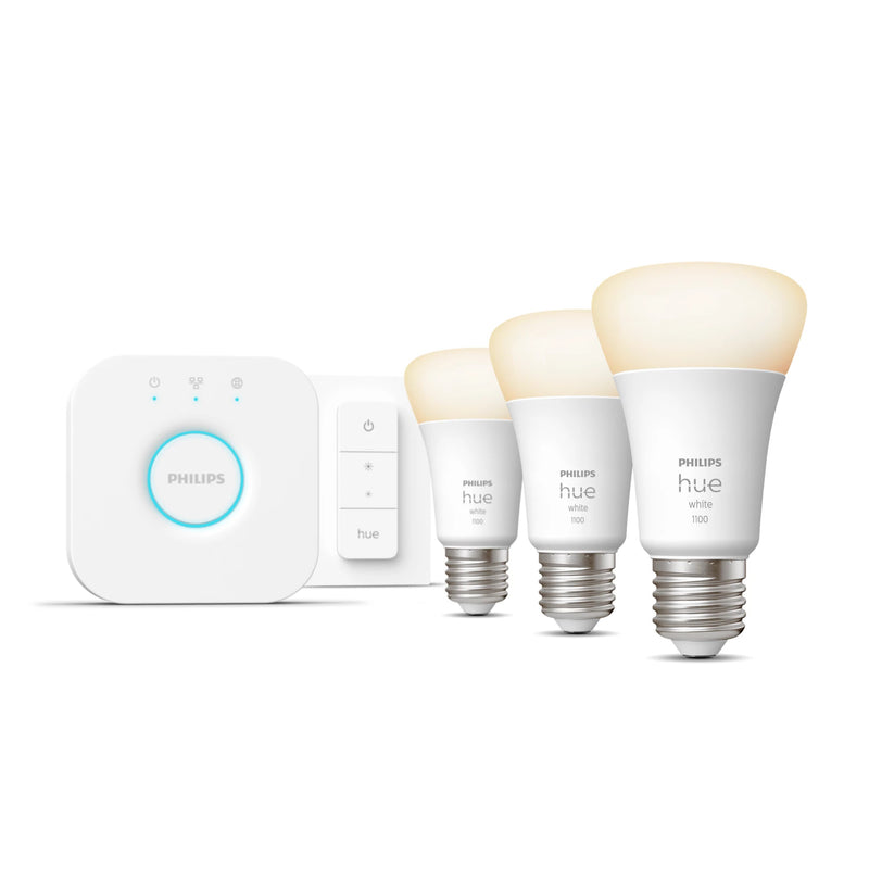 Philips Hvide Hue pærer Startsæt: 3 x E27 pærer (1100) + Dimmer switch