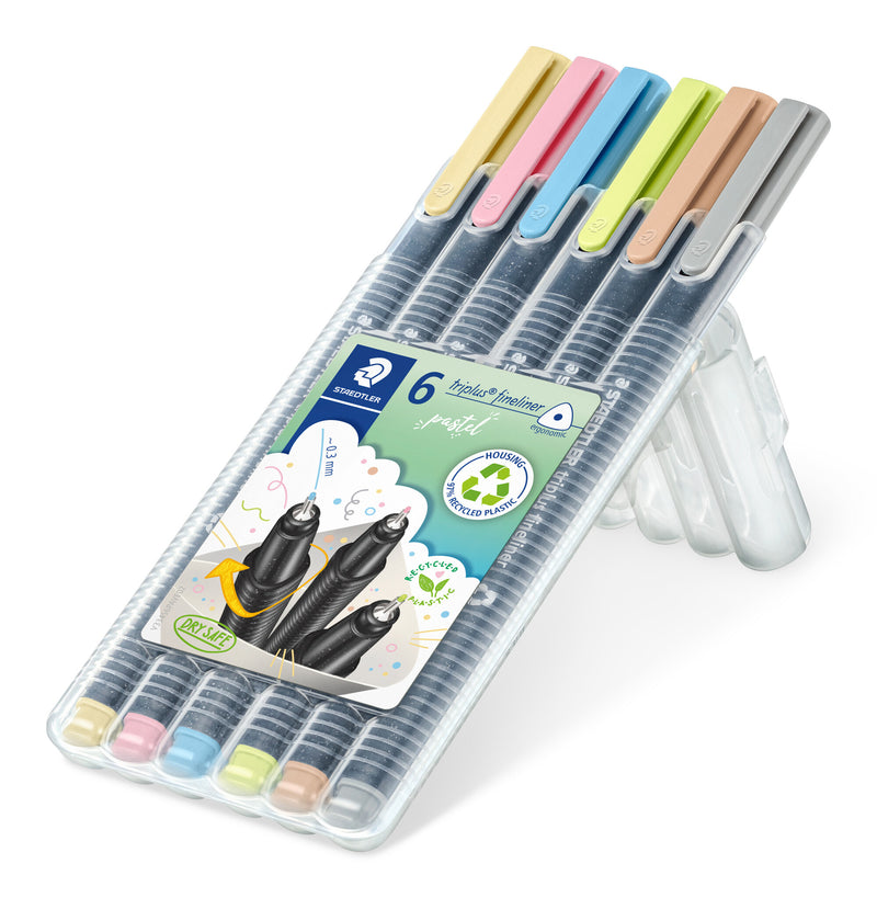 Staedtler 334 SB6 PA fineliner Superfin Vanilje farve, Lyserød, Akvamarin blå, Lysegrøn, Brun, Lys grå