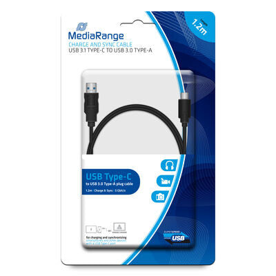MediaRange MRCS160 USB-kabel USB 3.2 Gen 1 (3.1 Gen 1) 1,2 m USB A USB C 5 Gbit/sek. Sort