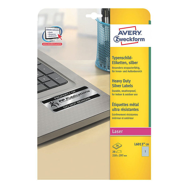Avery L6013-20 print etiket Sølv Selvklæbende printeretiket
