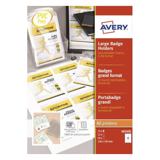 Avery 4834XL badge og badgeholder Emblem etui Polyester 50 stk