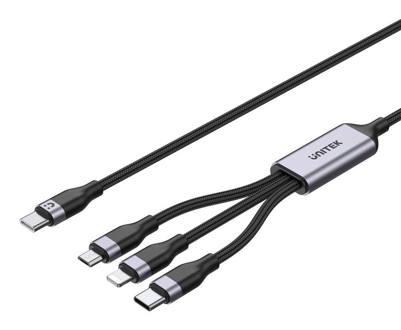 UNITEK 3-in-1 USB-C to USB-kabel USB 2.0 1,5 m USB C USB C/Micro-USB B/Lightning 0,48 Gbit/sek. 20 W Sort