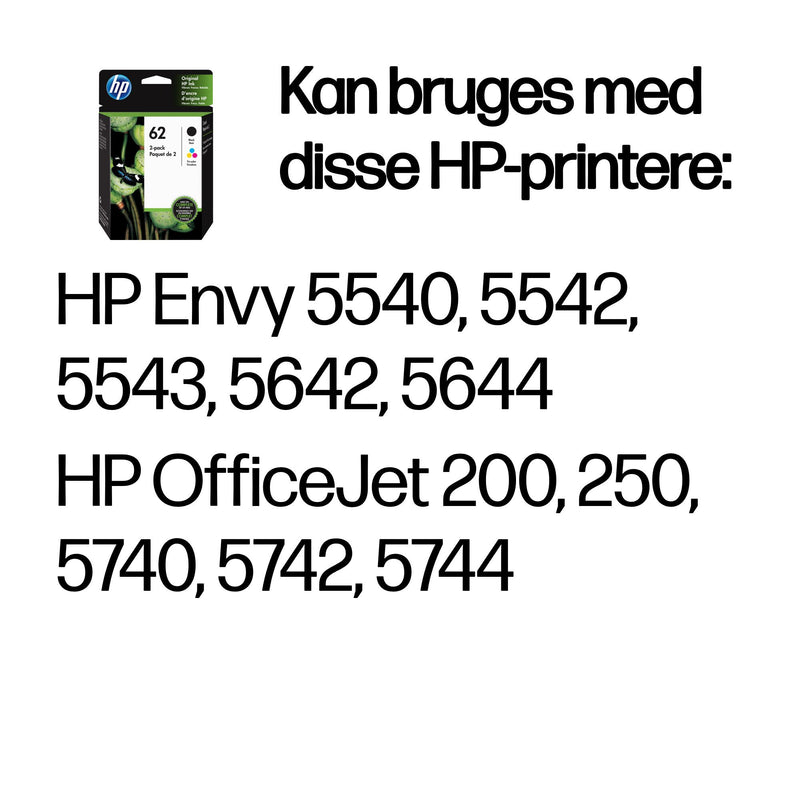 HP Originale 62-blækpatroner, sort/trefarvet, 2-pak