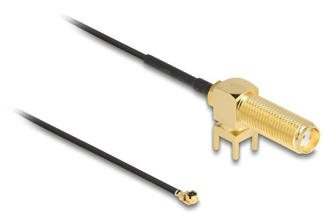 DeLOCK Antenna Cable SMA 90° PCB jack bulkhead koaxial kabel 0,15 m I-PEX MHF1 Sort, Guld