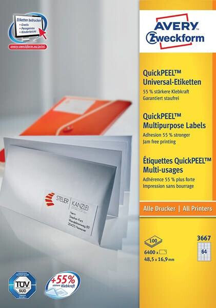 Avery 3667Z print etiket Hvid Selvklæbende printeretiket