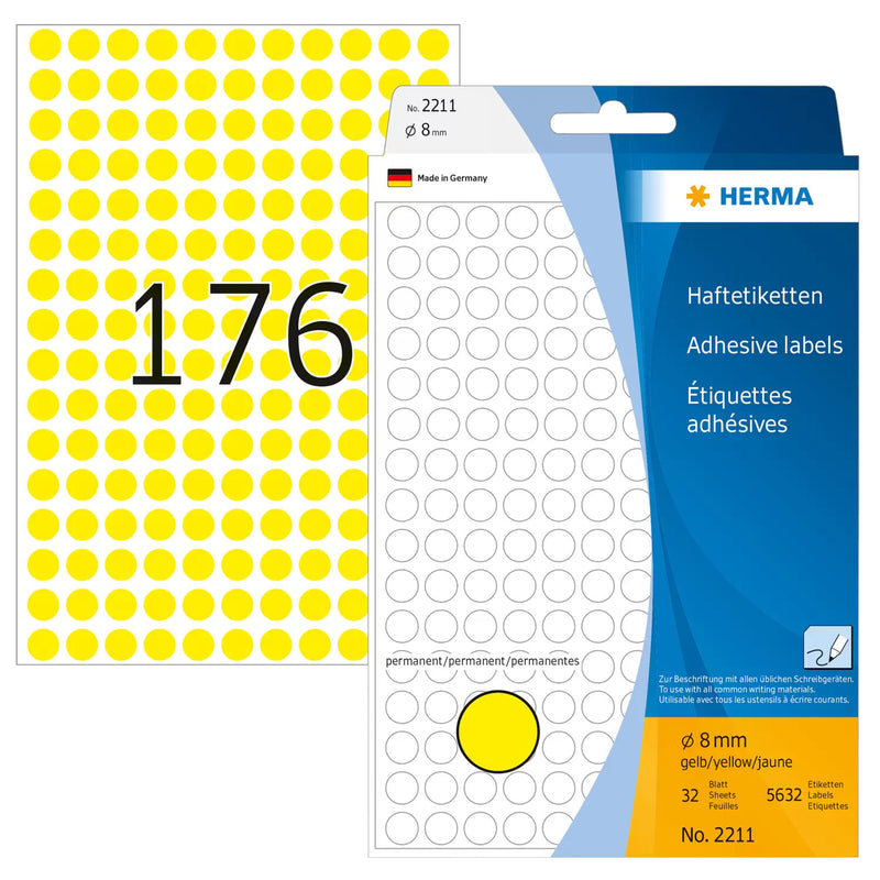 HERMA 2211 selvklæbende etiket Cirkel Gul 5632 stk