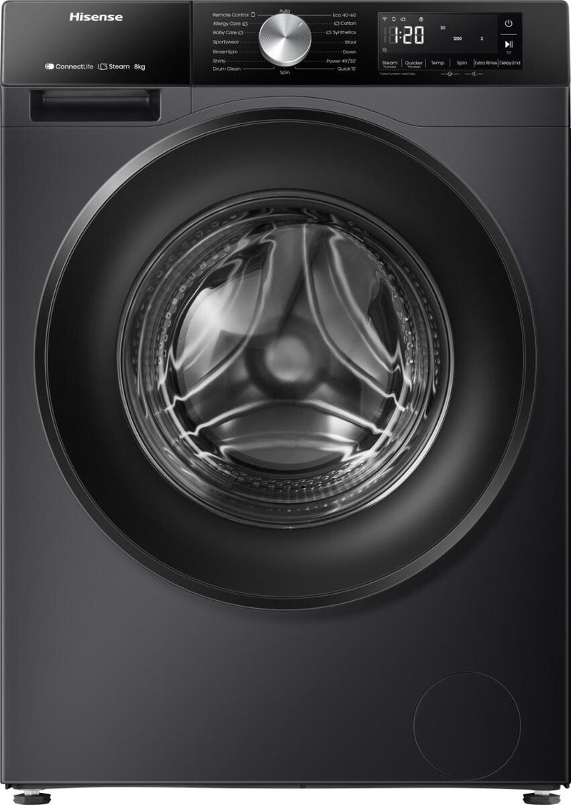 Hisense WF3S8043BB3 vaskemaskine Front-læsning 8 kg 1400 rpm Sort