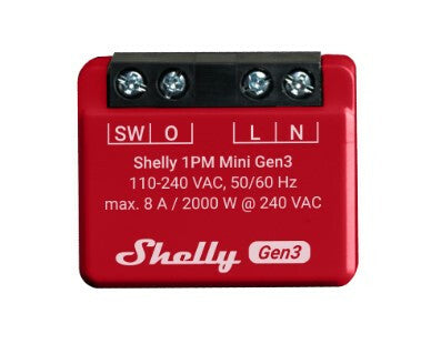 Shelly 1PM Mini Gen3 Intelligent kontakt 1P Rød