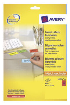 Avery L6034-20 selvklæbende etiket Rød 24 stk