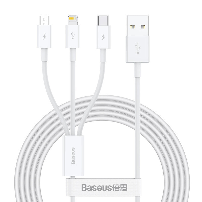 Baseus Superior USB-kabel USB 2.0 1,5 m USB A USB C/Micro USB A/Lightning 0,48 Gbit/sek. Hvid