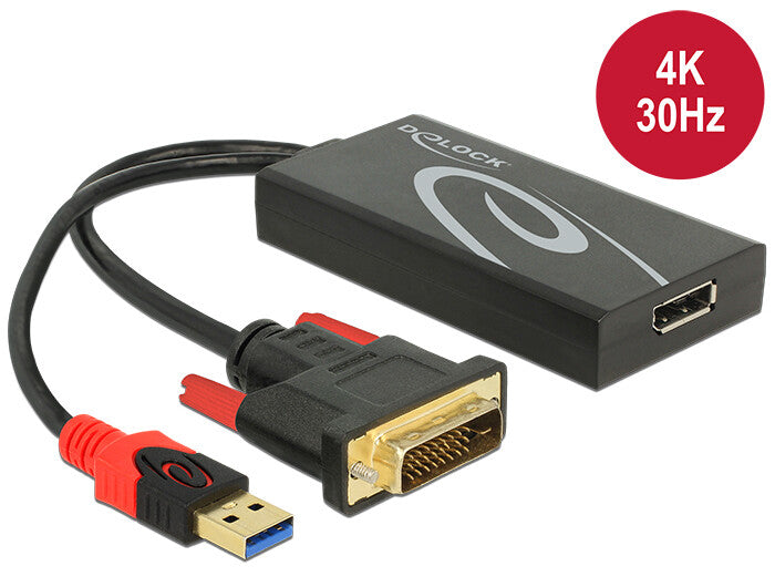 DeLOCK 0.3m, DVI 24+1 + USB-A/Displayport 20p 0,3 m DVI-D + USB HDMI Sort