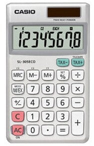 Casio SL-305ECO regnemaskine Lomme Basis Sølv, Hvid