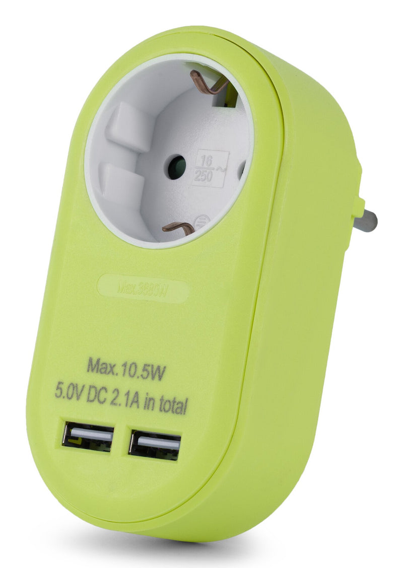 Entac EPAG-1EE-2USB-L strømstik adapter Type F Lime