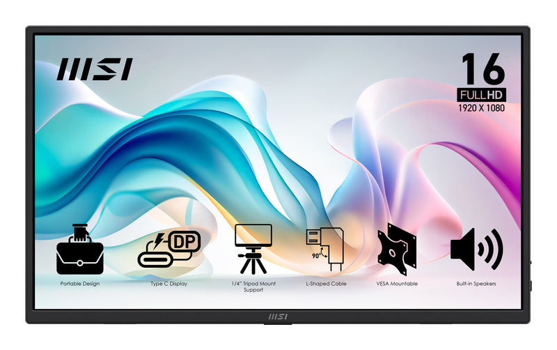 MSI PRO MP165DE E6 Bærbart tv og skærm Bærbar skærm Sort 39,6 cm (15.6") LED 1920 x 1080 pixel