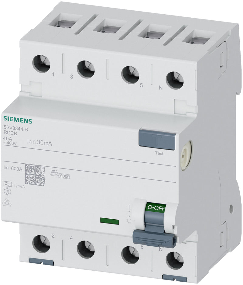 Siemens 5SV3344-6 kredsløbsafbryder Reststrøm enhed Type A 4P