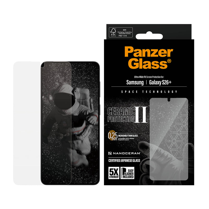 PanzerGlass ® Ceramic Skærmbeskyttelse Samsung Galaxy S26+ | Ultra-Wide Fit m. EasyAligner